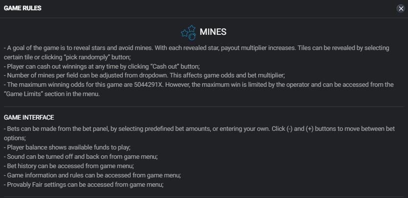 Mines game Rules.